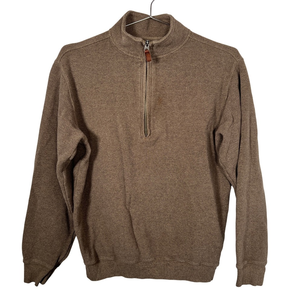 Brown Knit Quarter-Zip Sweater Waffle Knit Cotton Woolrich Medium